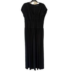 Peruvian Connection Black Womens Evening Maxi Dress Smocked Waist VNeck Large *R